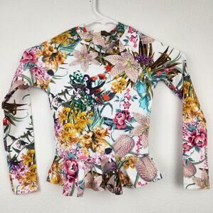 Swiminista x Christian Lacroix Girls Rashguard Size 4 Floral Long Sleeve Ruffle